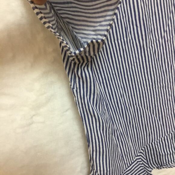 H&M Blue Striped Short Sleeve V-Neck Ruffled Top - Picture 7 of 9